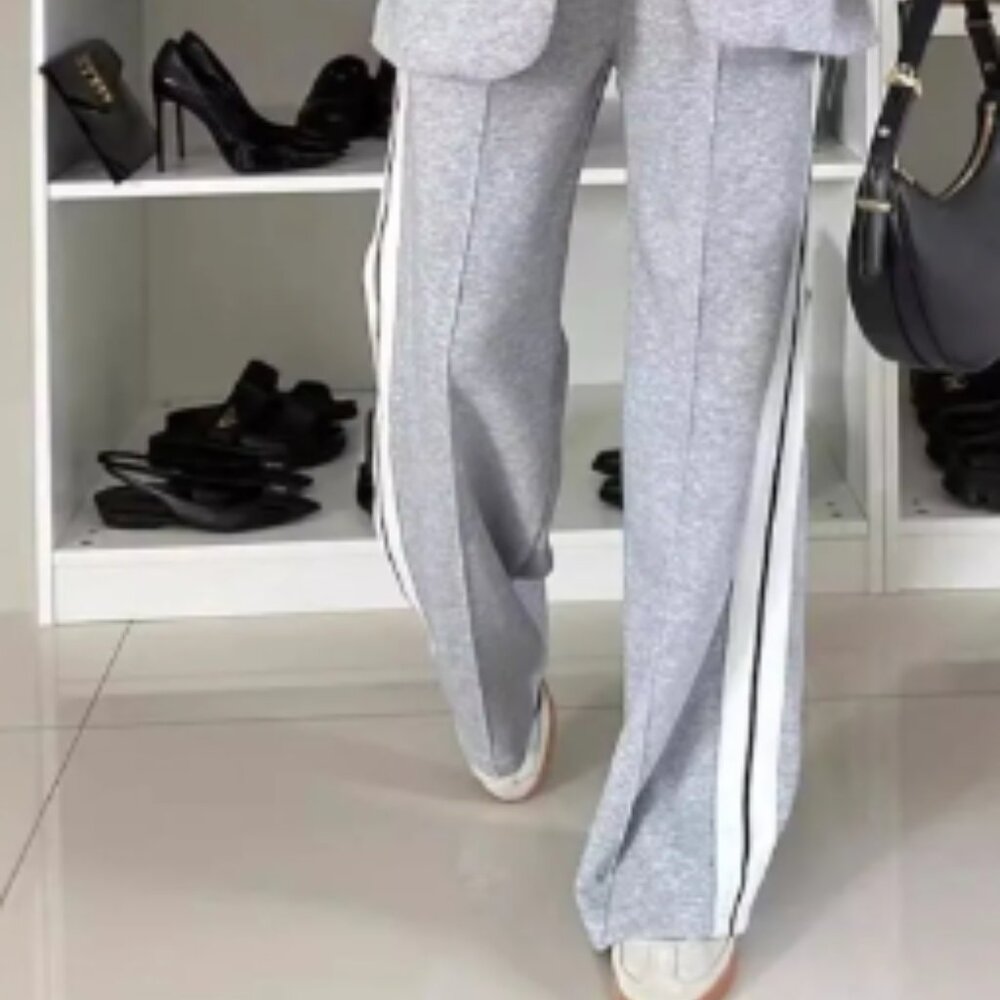 #184  CONTRAST LAPEL COLLAR TOP AND PANTS SET - Picture 2 of 3